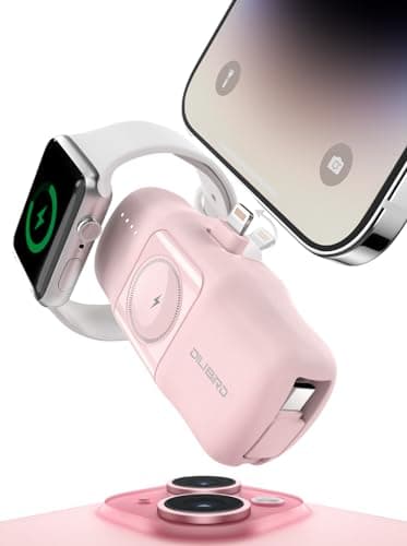 DILIBIRD Travel Essentials Small Portable Charger for iPhone 15 pro 5000mAh, Ultra-Compact Charging Battery Compatible with Apple Watch, iPhone 14/14 Pro/Plus/Pro Max,15&13 (Pink)