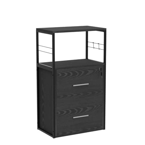 DEVAISE 2 Drawer Lateral File Cabinet with Lock, Filing Cabinet fits Letter/Legal/A4 Size, Large Printer Stand with Storage Shelves for Home Office, Black 5