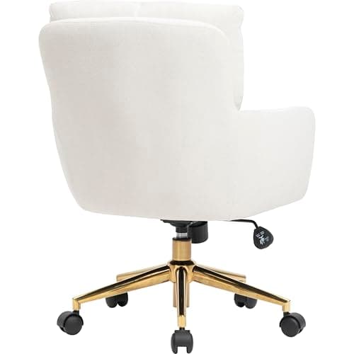 BALIAA Flannel Office Chair, Comfy Home Office Desk Chairs with Lumbar Support, Modern Velvet Desk Chair Gold Legs Small Swivel Task Chair for Home Office, Bedroom, Study (Beige, L) 9