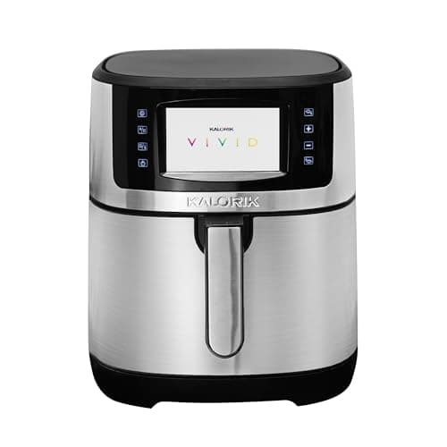 Kalorik Air Fryer VIVID Select Series, 7 Quart Capcity with Full Color Display and Touch Controls, 202 Presets in 12 Food Categories Includes Nonstick Basket & Trivet, 1500-Watts, Stainless Steel