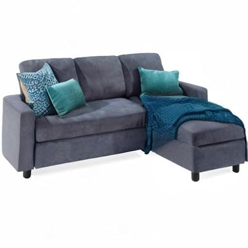 Best Choice Products Upholstered Sectional Sofa for Home, Apartment, Dorm, Bonus Room, Compact Spaces w/Chaise Lounge, 3-Seat, L-Shape Design, Reversible Ottoman Bench, 680lb Capacity - Blue/Gray 9