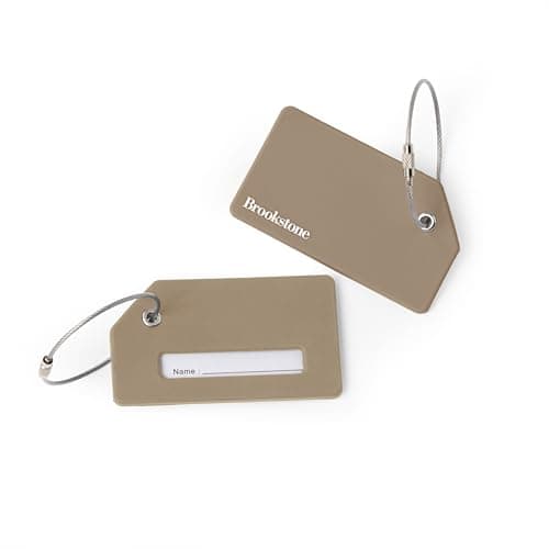 Brookstone Luggage Tags for Suitcases - 2 Pack Silicone Travel Accessories Suitcase Tags with Name Card & Steel Loop Fastener, Size One Size, Khaki