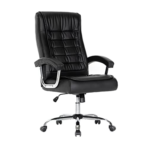 Hoxne Executive Office Chair Adjustable Leather Chair, High Back Swivel Office Desk Chair with Padded, Armrest 350lbs Load-Bearing Spring Seat Computer Desk Chair for Home Office (Black)