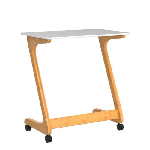 Nnewvante TV Tray, Sofa Side End Laptop Table with Wheels, Desk Snack Tray for Small Spaces Living Room and Bedroom, 23.5 Inch x 15.8 Inch (Standard with 360° Casters, Bamboo/White) 5