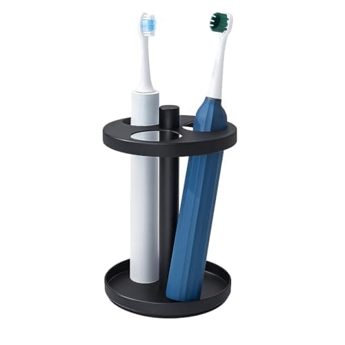 Electric Toothbrush Holder Stand for Bathroom: Stainless Steel Ventilated Organizer with Slots for Electric Toothbrushes & Razors, Black