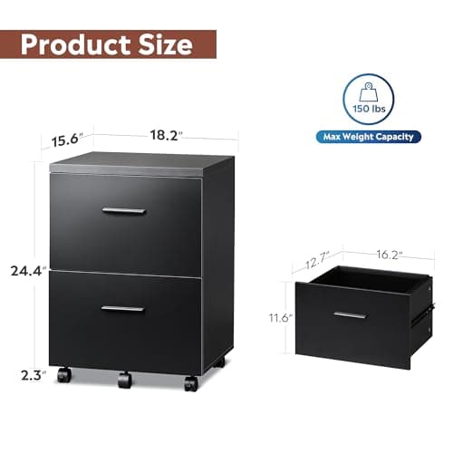 DEVAISE Wood File Cabinet, 2 Drawer Filing Cabinet for Home Office, Vertical File Cabinets with Wheels fits A4/Letter/Legal Size File, Black 3
