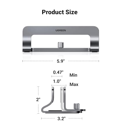 UGREEN Vertical Laptop Stand Holder for Desk Compatible with MacBook Pro, MacBook Air Stand Vertical Aluminum Adjustable for Up to 17.3 Inch Gaming Laptop, Gray 7