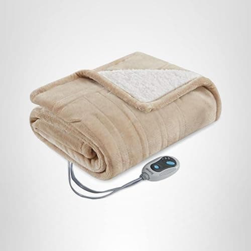 Beautyrest Wearable Electric Poncho Wrap Blanket, Ultra Soft Sherpa & Berber Fleece Heated Throw with Low EMF, UL Certified & OEKO-TEX, 3 Heat Settings & 2 Hour Auto Shutoff, Gift-Ready, 50"x64",Tan 7