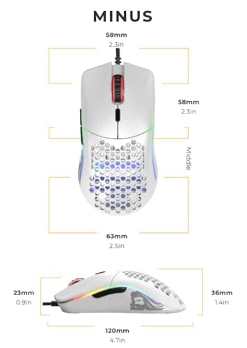 Glorious Model O- (Minus) Compact Wired Gaming Mouse - 58g Superlight Honeycomb Design, RGB, Pixart 3360 Sensor, Ambidextrous, Omron Switches - Matte White 9