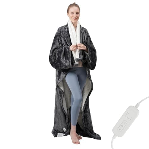 Wearable Heated Blanket with Foot Pocket, Heated Throw with Sleeves Etl Certified, 8 Heating Levels & 1 to 10 Hours Heating Time Setting, 50 * 70"