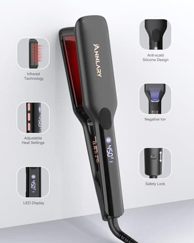 ANNLARY Hair Straightener, 1.75 Inch Flat Iron with Infrared and Ionic Technology, Titanium Plate with Ceramic Coating Dual Voltage Straightener with Heat-Resistant Silicone for All Hair Types 7