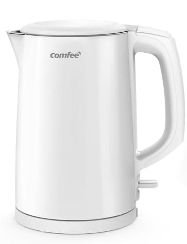 COMFEE' Electric Kettle and Tea Kettle, 1.5L Double Wall, Stainless Steel Interior, Lid & Spout, Fast Boil, Auto-Off, and Boil-Dry Protection, 1500W