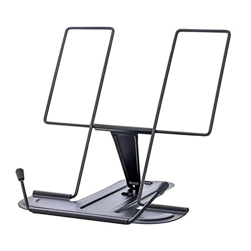 Zyners Metal Book Stand for Desk, Adjustable Reading Rack, Desk Book Holder for Reading Hands Free(Black)