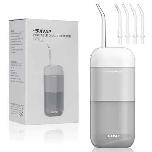 PAVAP Cordless Water Dental Flosser for Teeth - Retractable Oral Irrigator Rechargeable Teeth Cleaner with 4 Modes with DIY, 4 Jet Tips, Portable IPX7 Waterproof for Teeth Cleaning Home Travel (Grey)