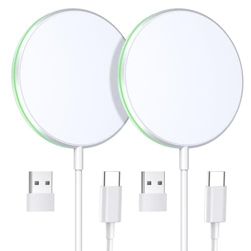2 Pack Magnetic Wireless Charger 15W Fast Apple Mag-Safe Charger for iPhone 16/15/14/13/12 Series Magnet Wireless Charging Pad for AirPods 3/2/Pro Mag Safe Charger with 5ft Dual Charging Port Cable