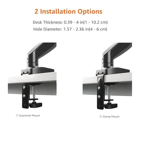 Amazon Basics Gas Spring Single Computer Monitor Arm Desk Mount, Adjustable, Holds up to 27" Monitors, Black 6