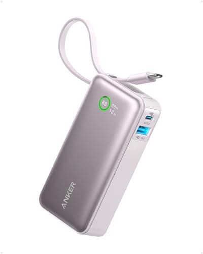 Anker Nano Power Bank, 10,000mAh Portable Charger with Built-in USB-C Cable, 30W Recharging, 30W Max Output with USB-C&A, for iPhone 17/16/15 Series, MacBook, Galaxy, AirPods, and More