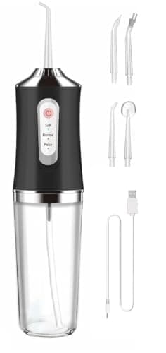 Water Dental Flosser with 3 Modes 4 Jets Rechargeable(Black)