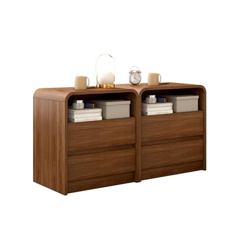 Messenya Modern Nightstand, 23.6-Inch Wide with Charging Station & Curved Anti-Collision Design, Mid-Century Storage Cabinet, Pre-Embedded Slots, Sturdy & Reusable, Ideal for Dorm, Sofa, or Office (2)