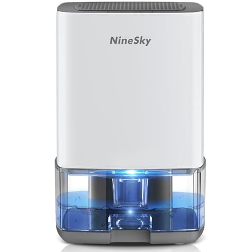 NineSky Dehumidifier for Home, 35oz Water Tank (300 sq.ft), Small Dehumidifiers for Bathroom, Bedroom, Basement with 7 Colorful Lights, Auto Shut Off, White Gray