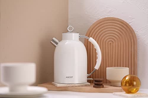 ASCOT Electric Kettle, Stainless Steel Tea Boiler 1.6qt 1500W Retro Tea Heater & Boiling Kettle, Auto Shut-Off and Boil-Dry Protection(White) 6