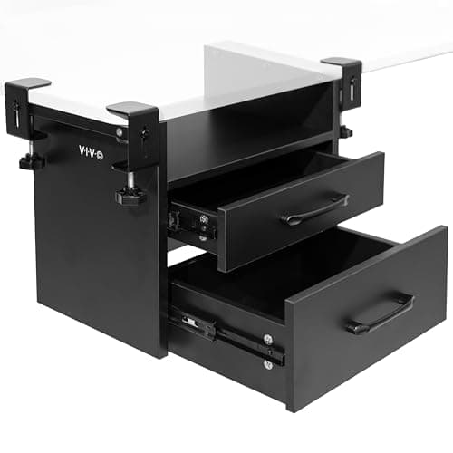 VIVO Corner Clamp-on Under Desk Drawer and Shelf System, Office Accessory Holder for Supplies, Gaming Devices, and More, Multi-Level Storage, Workstation Organizer, Black, DESK-DR3C