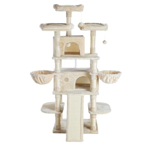 SHA CERLIN 68 Inches Multi-Level Large Cat Tree for Large Kitties/Big Cat Tower with Condo/Cozy Plush ‌Pussycat Perches/Sisal Scratching Posts and Hammocks/Activity Center/Beige 9