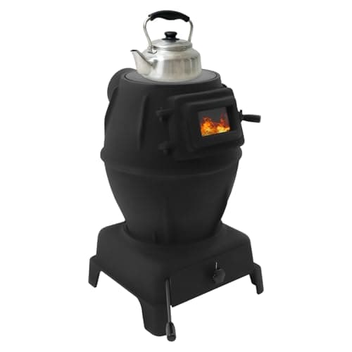 Wood-Burning Heating Stove, Thickened Cast Iron Rural Heating Stove with View Window & Chimney Pipes, Heating and Cooking Stove Smokeless Cooker for Indoor & Outdoor, Tent, Villa, Fishing (L)