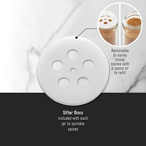 Kamenstein 16 Jar Warner Revolving Countertop Spice Rack Organizer with Lift & Pour Caps and Spices Included, FREE Spice Refills for 5 years, Stainless Steel & Bamboo with Black Caps 6