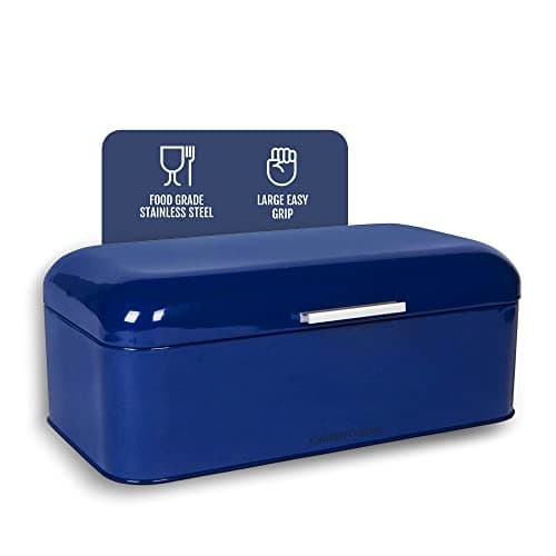 Culinary Couture Extra Large Blue Bread Box for Kitchen Countertop - Holds 2 Loaves - 16.5" x 9" x 6.5" - Stainless Steel Vintage Bread Boxes for Kitchen Counters 7
