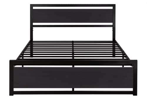 SHA CERLIN Queen Size Bed Frame with Modern Headboard, Heavy Duty Platform Metal Base with Square Footboard and 13 Strong Slats Support, No Box Spring Needed, Black 8