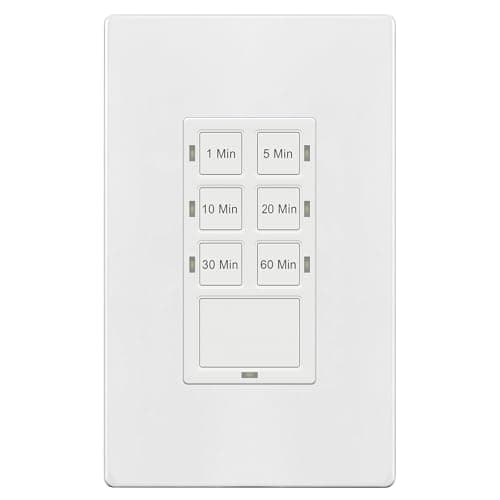 TG 1-Hour Countdown Timer Switch, for Bathroom Exhaust Fans, Heaters, Lights, LED Indicator, 120VAC 800W, No Neutral Wire Required, UL Listed, Screwless Wall Plate, White, 1 Pack