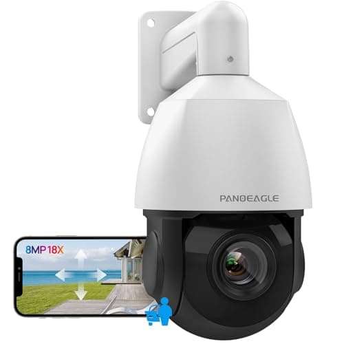 PANOEAGLE 4K 8MP PTZ IP POE Outdoor Camera,Pan Tilt 18X Optical Zoom,Human Auto Tracking & Human/Vehicle Detection,PTZ Security Camera with 328ft IR Night Vision,Two-Way Audio, 512G SD Card