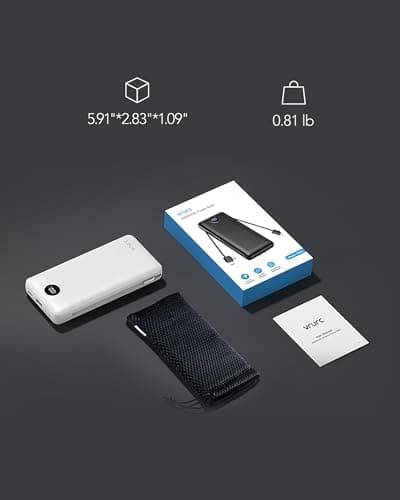 VRURC Power Bank 20000mAh, Fast Charging Portable Charger USB C,4 Output 2 Input Travel Essentials Charging Bank Equipped with LED Display,Built-in Wall Plug and Cables,Phone Charger Battery,White 6