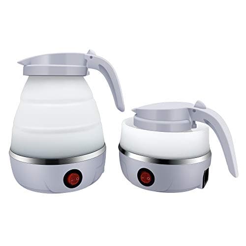 UpdateClassic Small Travel Foldable Electric Kettle, 0.6L Portable Collapsible Hot Water Boiler For Coffee Tea (White)