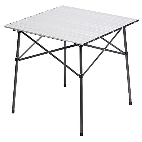 Portal Lightweight Aluminum Folding Square Table Roll Up Top 4 People Compact Table with Carry Bag for Camping, Picnic, Backyards, BBQ, Silver