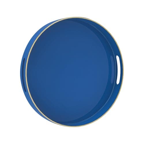 MAONAME 13" Blue Round Tray, Navy Serving Tray with Handles, Modern Decorative Trays for Coffee Table, Plastic Trays for Ottoman, Bathroom, Decor