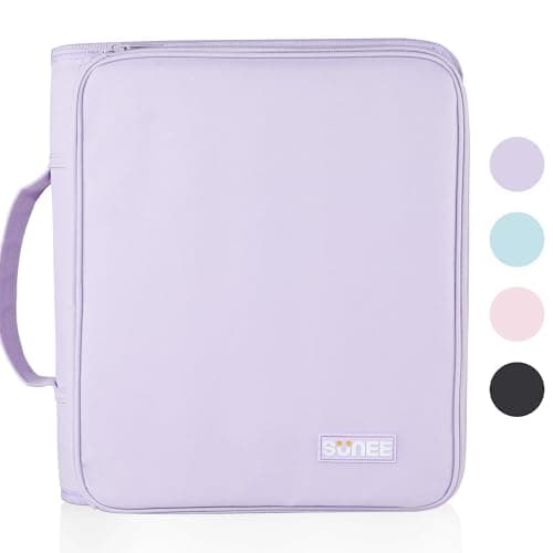 SUNEE Zippered Binder Bag with Handle, 2-Inch 3-Ring O-Ring, 500-Sheet Capacity, Includes Zip Pocket, 5-Tab Expanding File Folder, Multi-Pocket Organizer Binder Suitable for Middle School, Purple