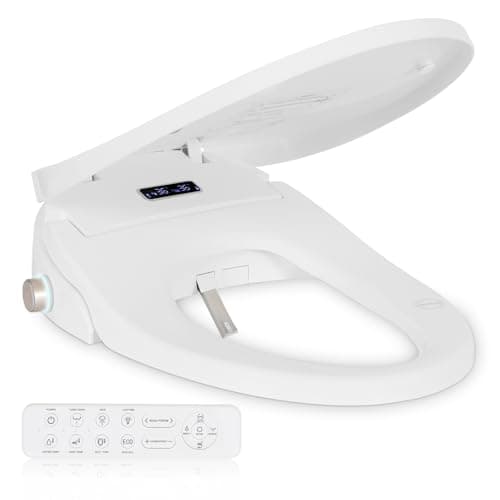KioGro Smart Heated Toilet Seat for Elongated V-Shaped Toilets – Bidet Warm Water Wash, Self-Cleaning Nozzle, Warm Air Dryer, Deodorizer, Soft-Close Lid, LED Night Light & Remote Control, Easy Install