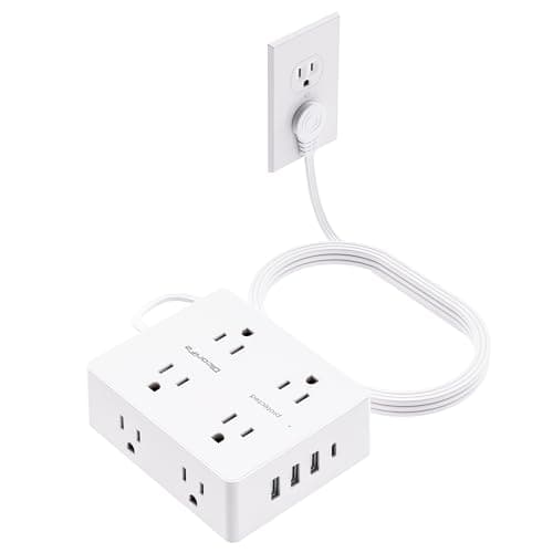Surge Protector Power Strip, Olcorife Ultra Thin Flat Plug Extension Cord 5ft, 8 Outlets 4 USB Ports(1 USB C), Flat Wall Plug Outlet Extender, College Dorm Room Essentials, White