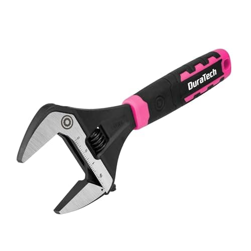 DURATECH 10-Inch Adjustable Wrench, Wide Jaw Opening Plumbing Wrench, CR-V Steel, SAE and Metric Scale Marked, Ergonomic Grip