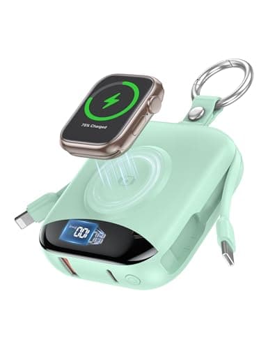 Portable Charger, 10000mAh 22.5W Fast Charging Power Bank with Built-in Cables, Travel Essentials Battery Pack with LED Display for iPhone, Portable iWatch Charger for 11/10/9/8/7/6/5/4/SE/Ultra Green