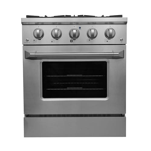 DUURA Elite Gas Range with 4 Burner Cooktop Freestanding with Porcelain Convection Oven and Broil Function, Continuous Grates with Stainless Steel Construction, 30-Inch, Metallic