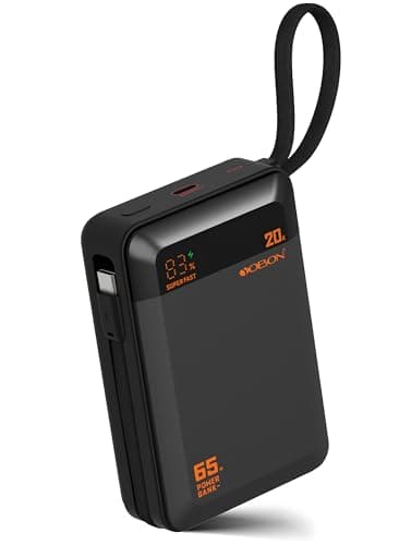 Power Bank 65W Laptop Portable Charger, 20000mAh Fast Charging Battery Pack with Built-in Bi-Directional USB C Cable, Compact Travel Charger for iPhone 17/16/15, Samsung, Tablet, MacBook and More