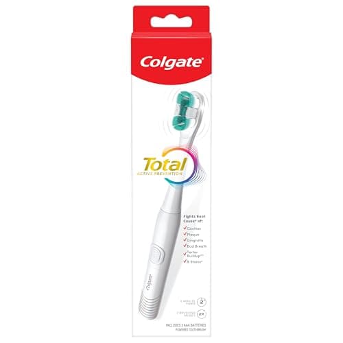 Colgate Total Battery Powered Electric Toothbrush, 1 Pack, Soft Bristle Battery Toothbrush for Adults, Includes 2 AAA Batteries and Built In 2 Minute Timer, Sensitive and Regular Brushing Modes, White 9