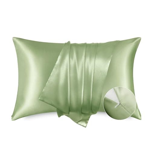 Bedsure Satin Pillowcase with Zipper, Similar to Silk Pillow Cases 2 Pack, Satin Pillow Cases Queen, Silky & Soft Bedding Pillow Covers for Hair & Skin, Gifts for Women Men, Sage Green, 20x30 Inches