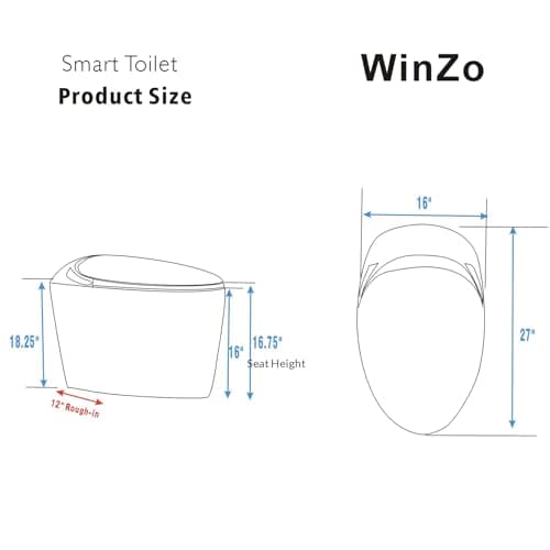WinZo Luxury Smart Toilet With Bidet Seat, Elongated Egg Shaped Modern Design, Auto Open Auto Flush, Adjusted Heated Seat, Warm Water and Dryer, Night Light, Side Buttons, Matte Black 9
