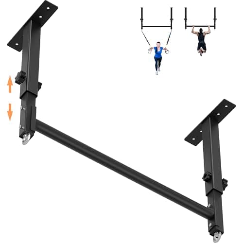 HWOOUSA 48" Ceiling Mount Pull Up Bar, Heavy Duty Multi-Grip Rafter Chin Up Bar for Garage/Basement/Backyard Ceiling Beam, Adjustable Height&Supports to 650 Lbs