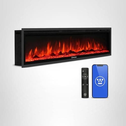 Westinghouse 60 Inch Electric Fireplace Heater, Compatible with Alexa & Google Home, Wall Mount or in-Wall Recessed Fireplace Insert, 24 Hour Timer, Color Changing Flames, 750W/1500W Indoor Heater 10