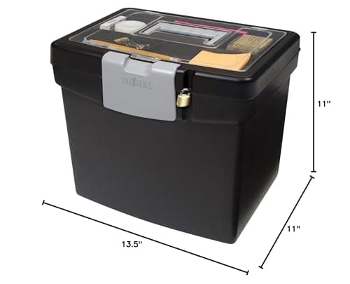 Storex 61504B02C Portable File Box with XL Lid, 11 x 13-1/2 x 11 Inches, Black 10